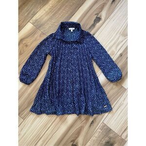 Tahari Girls Navy Blue Longsleeve Pleated Button Up Floral Dress - 4